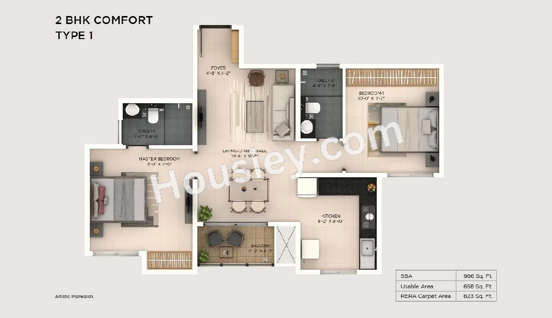 Provident Botanico Unit plan - 623 sq.ft.